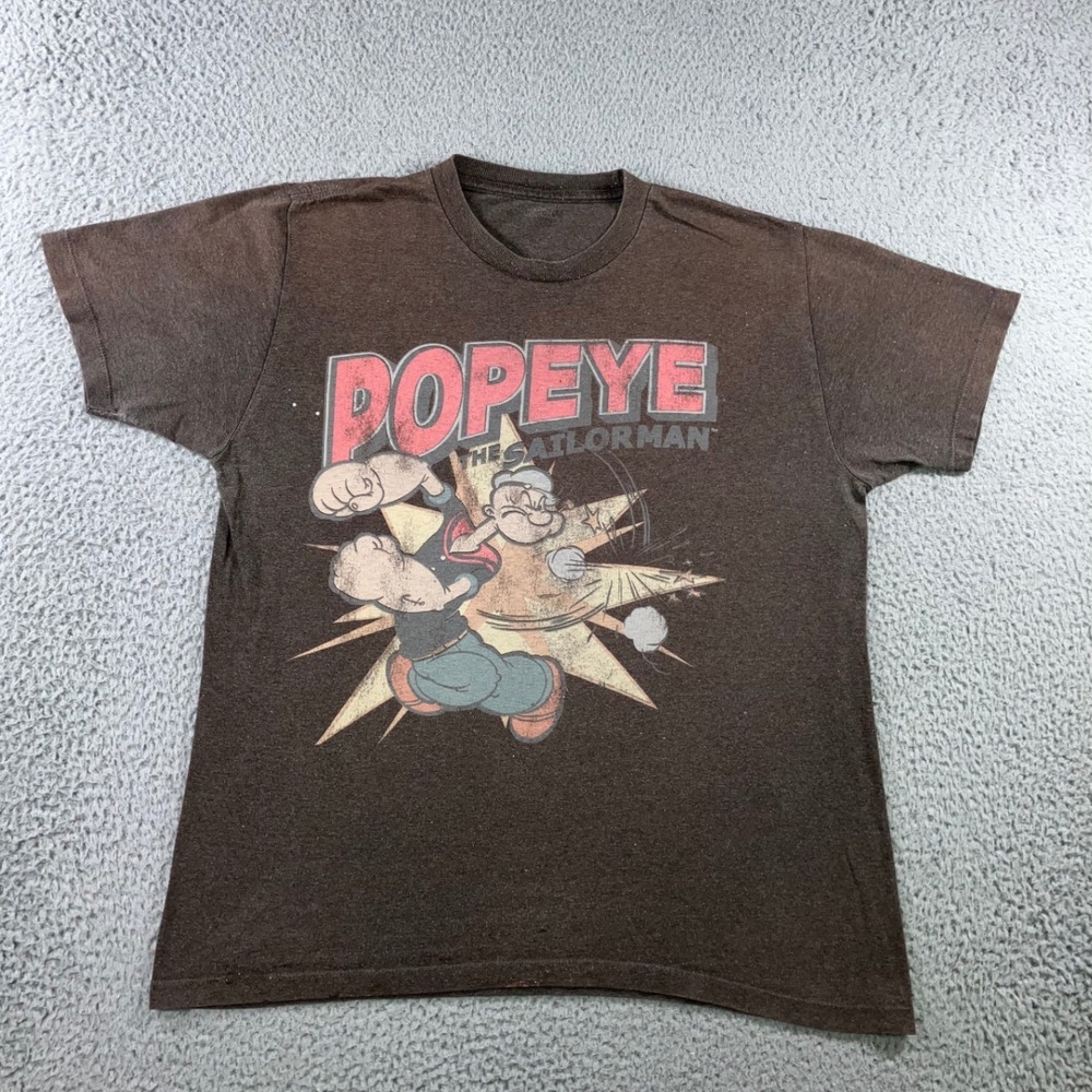 Y2K Popeye The Sailorman Graphic T-Shirt Men XL Brown Thrashed Grunge Skater Tee